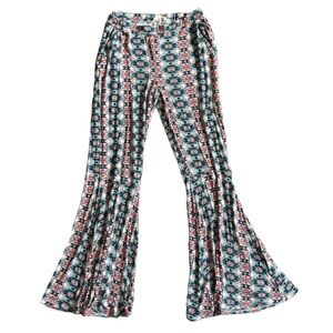 CRESCENT‎ PINK/BLUE MID RIS WIDE LEG BOHO PRINT PANTS WITH POCKETS